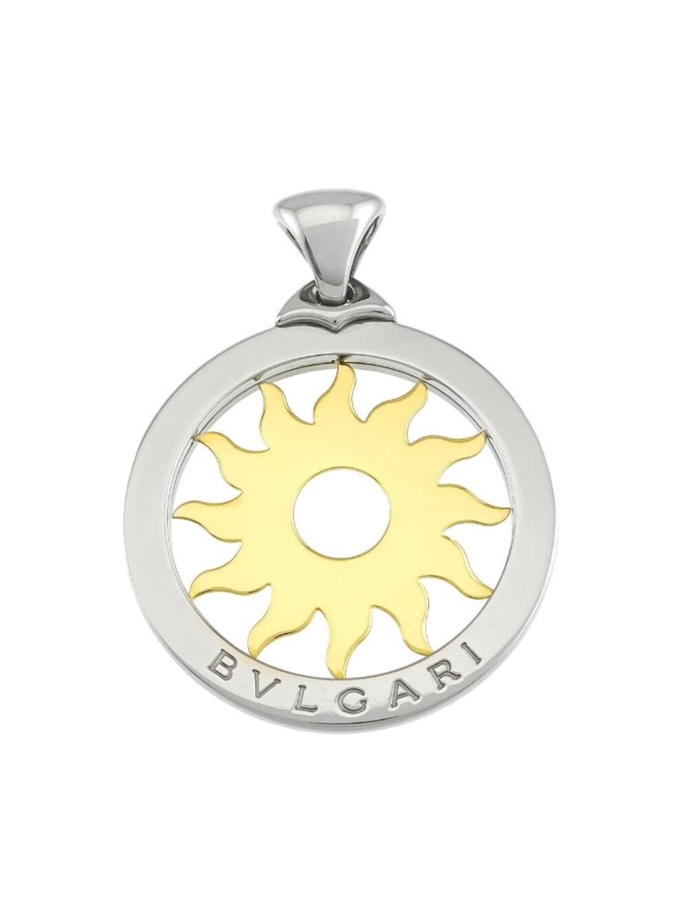 Bvlgari Tondo Sun Pendant 18k Yellow Gold 750 SS Steel Necklace